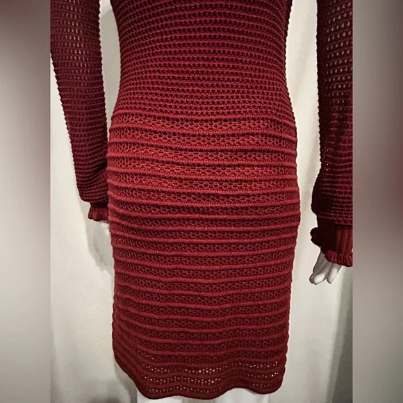 Joie Xs Red Knit Crochet Cardigan Sweater Dress Bohemian Y2K Festival Beach - Picture 9 of 10